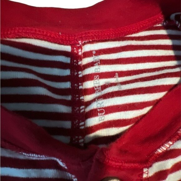 Burt's Bees Red & White Adult Striped Footed Pajamas With Button Front - Picture 2 of 3